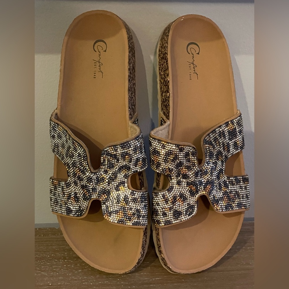 Leopard Print Slide Sandals